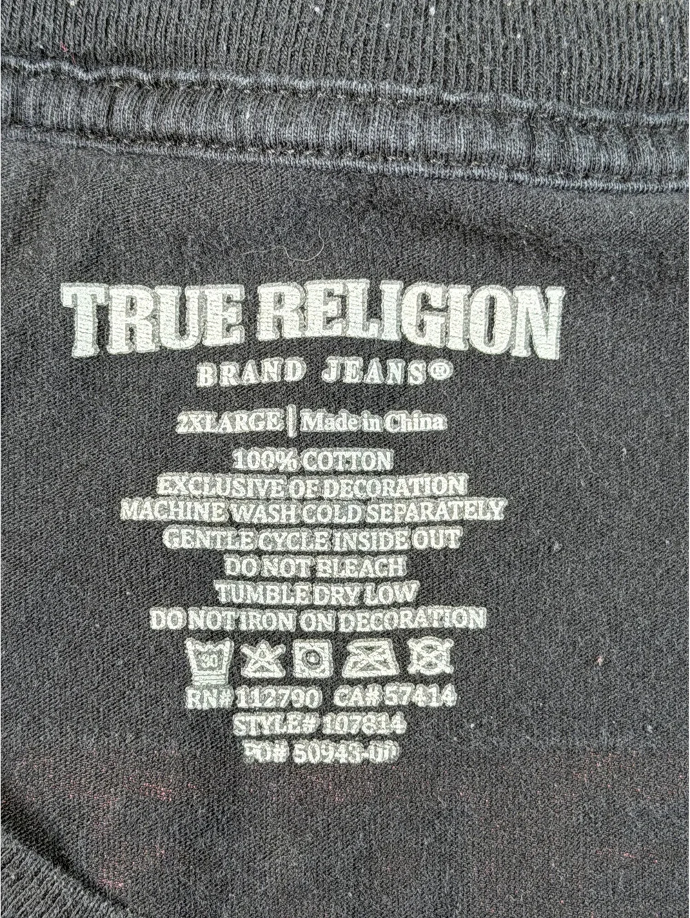 True Religion Brand Jeans Black Cotton Graphic T-Shirt Size 2XL
